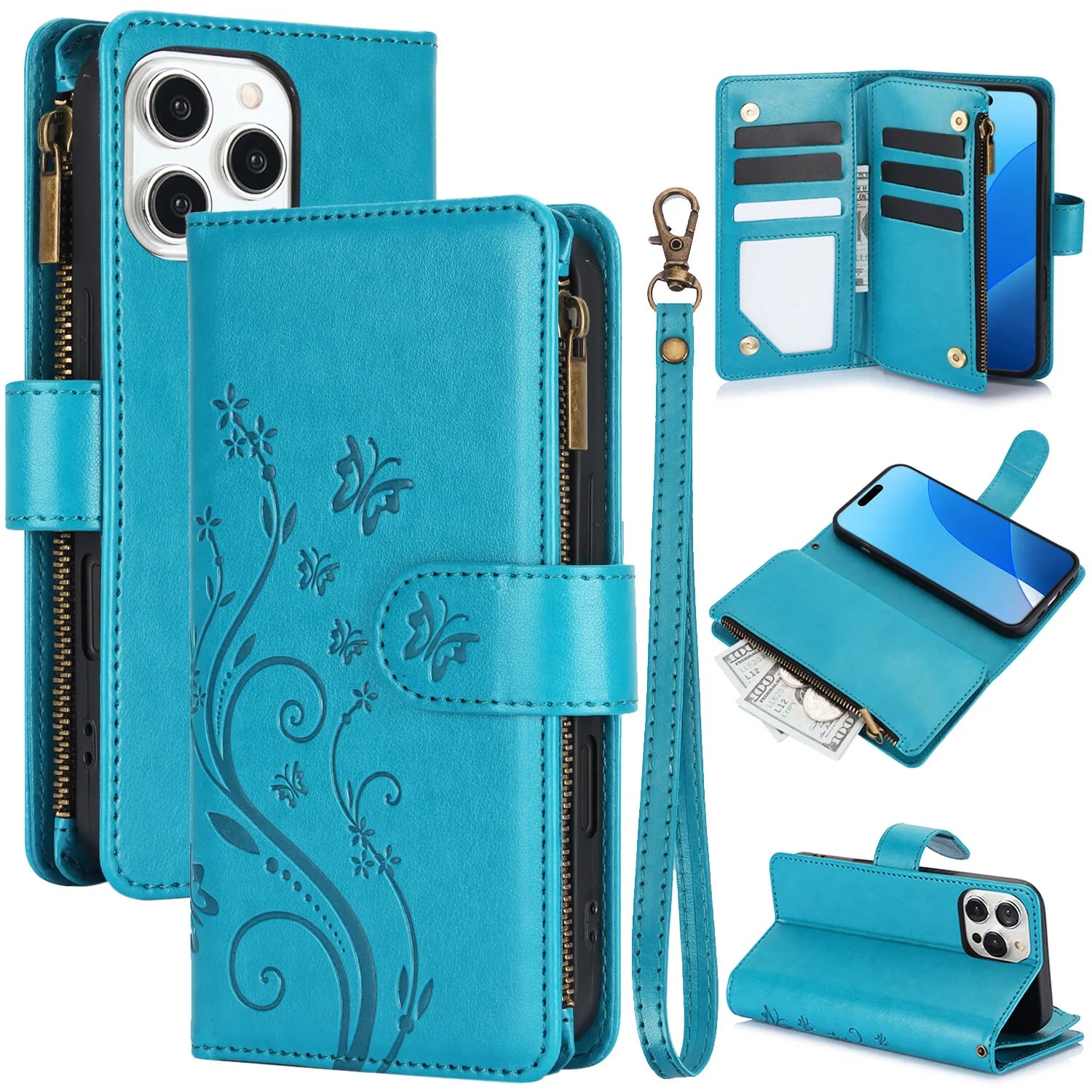 Leather Zipper Wallet Case For iPhone