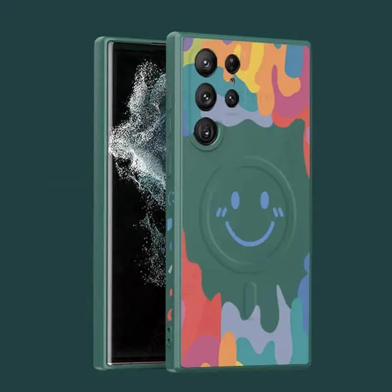 Magsafe magnetic graffiti smiley face silicone case for Samsung