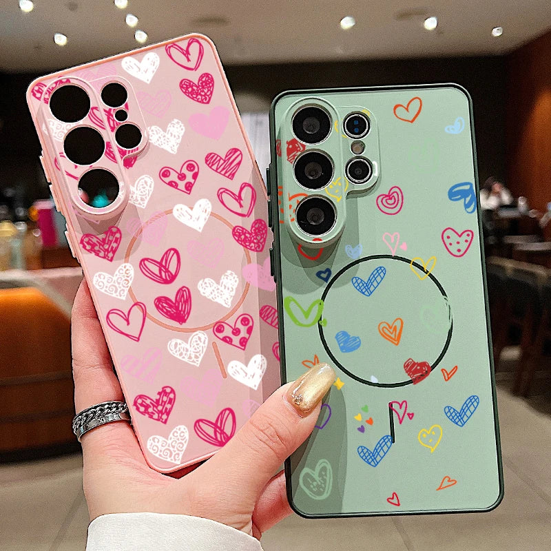 Mini Heart Printed Magnetic Case For Samsung