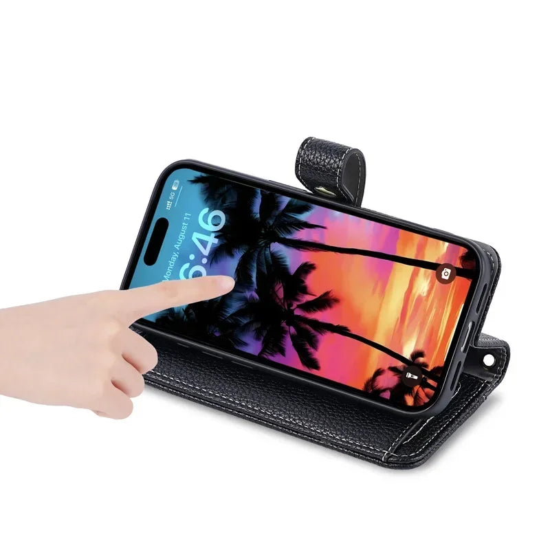 Zipper Flap Crossbody Leather Wallet Case for iPhone