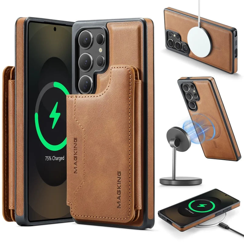 RFID MagSafe Magnetic Flip Leather Wallet Case for Samsung