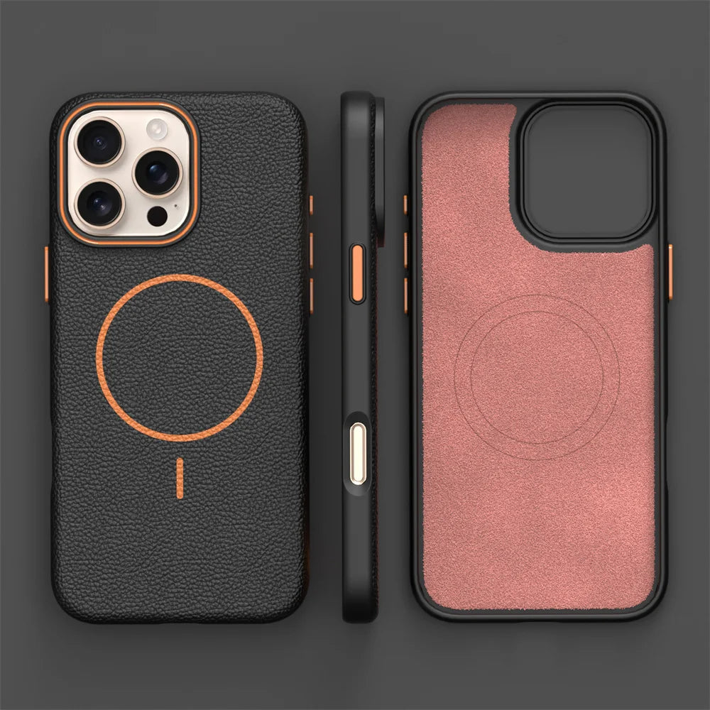 Magsafe Magnetic Business Leather Grain Case For iPhone
