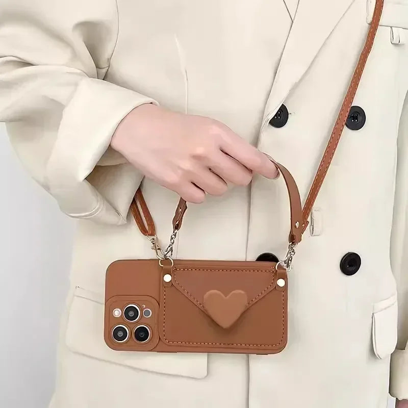 Crossbody Lanyard Strap Card Holder Case for iPhone