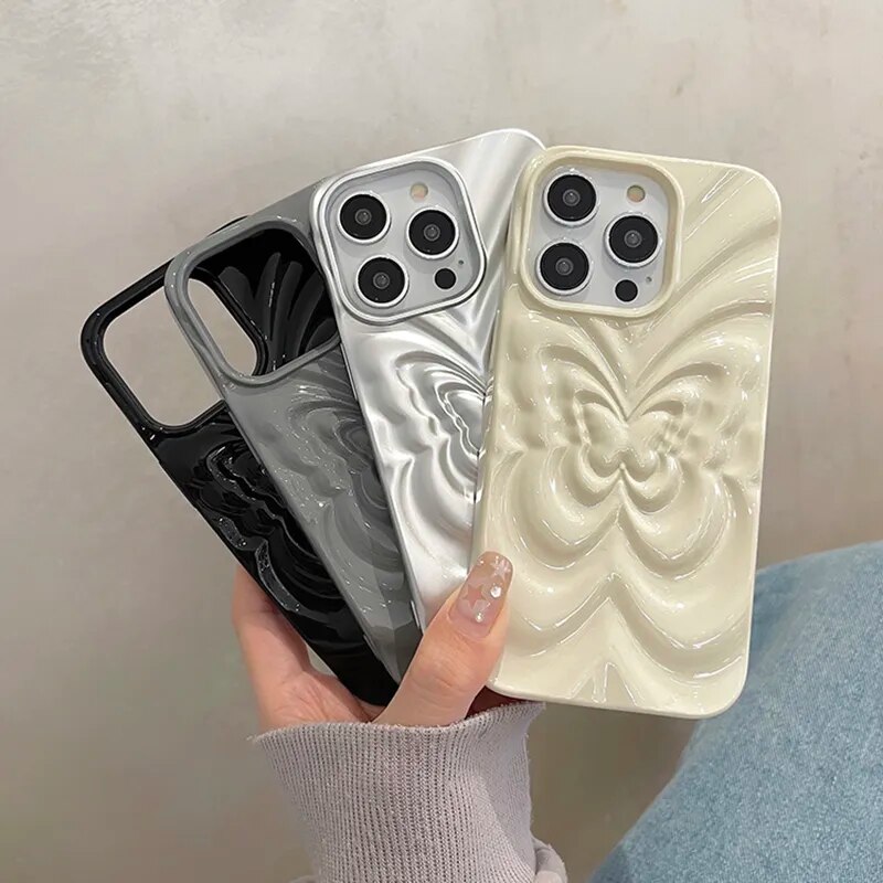 Ins 3D Fold Butterfly Glossy Case For iPhone