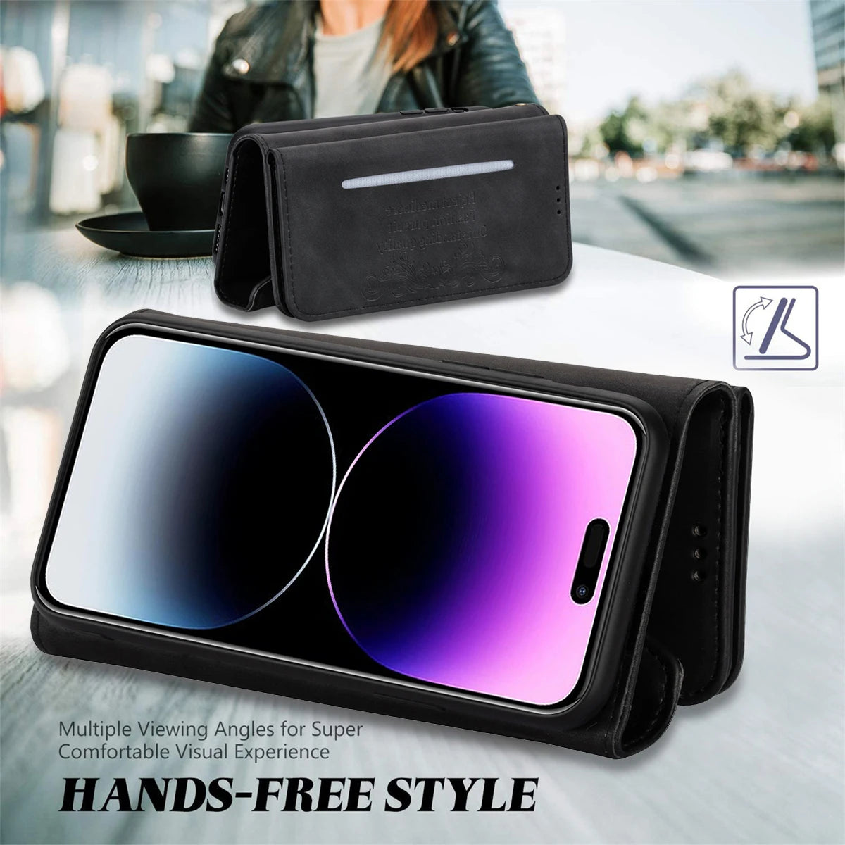 Multi-Card Slot Zipper Lanyard Wallet Case For iPhone