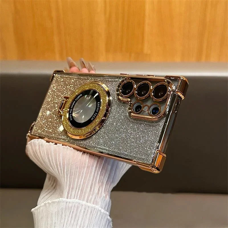 Magsafe Clear Airbag Glitter Magnetic Holder Case for Samsung