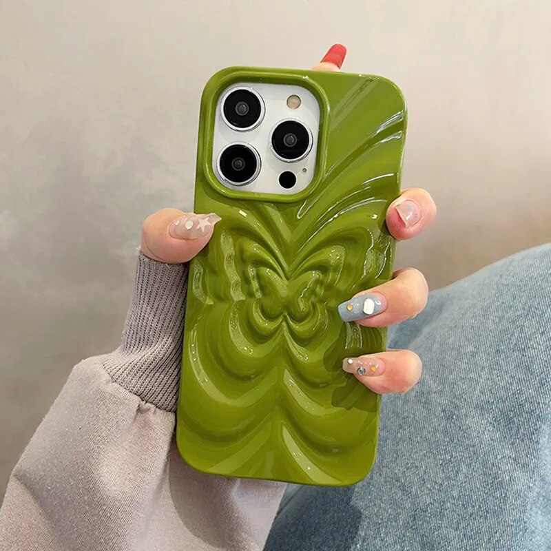 Ins 3D Fold Butterfly Glossy Case For iPhone