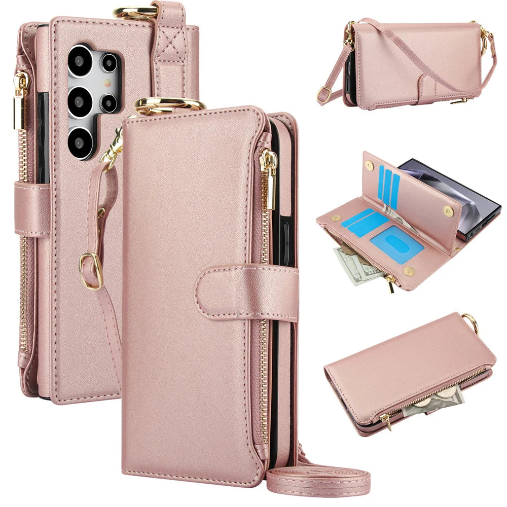 Crossbody Leather Wallet Case for Samsung