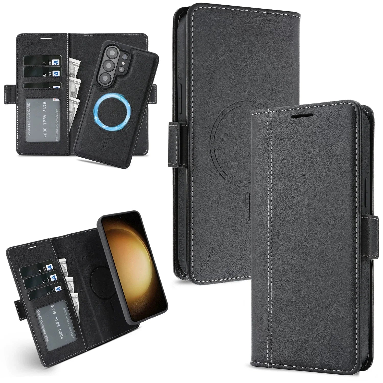 2 in 1 Cards Slot Leather Flip Wallet Magnetic Case For Samsung
