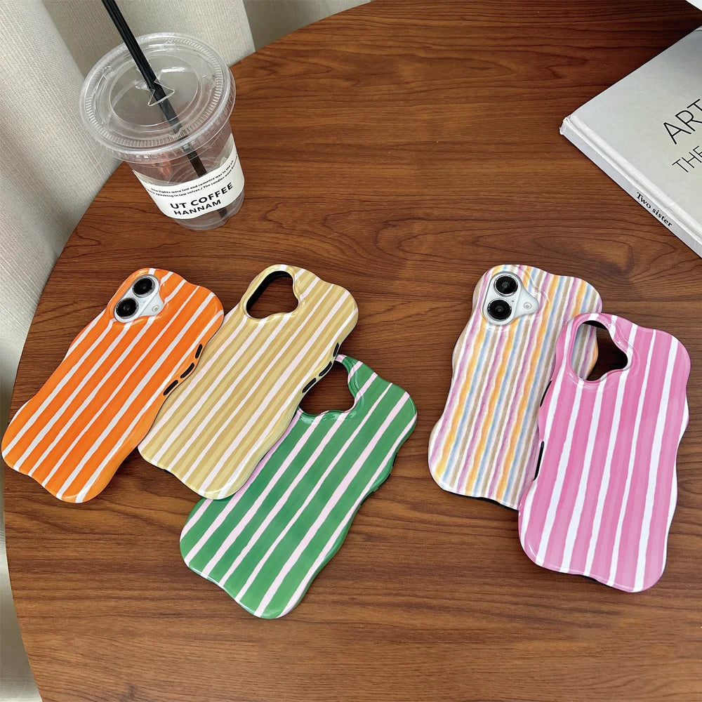 Fashion 2 in 1 Glossy Stripes Wavy Edges Slim Case for iPhone