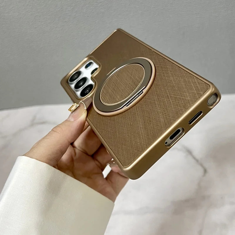 Golden Thread Texture MagSafe 360° Rotating Kickstand Case for Samsung