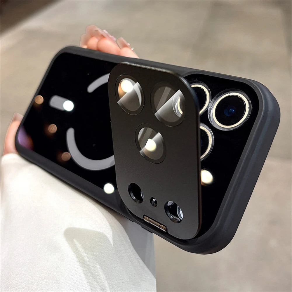 Folding Metal Camera Bracket Protect  Magnetic Case for iPhone