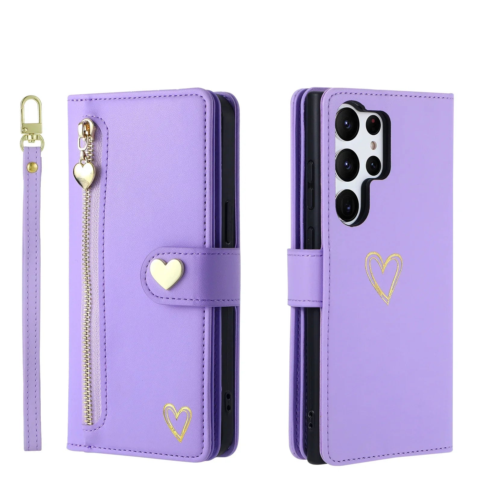 Gold Hot Stamping Love Zipper Card Wallet Case For Samsung