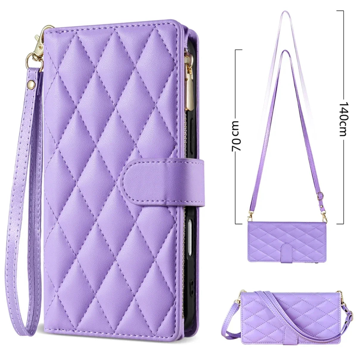 Crossbody Zipper Card Slot Leather Wallet Case For Samsung