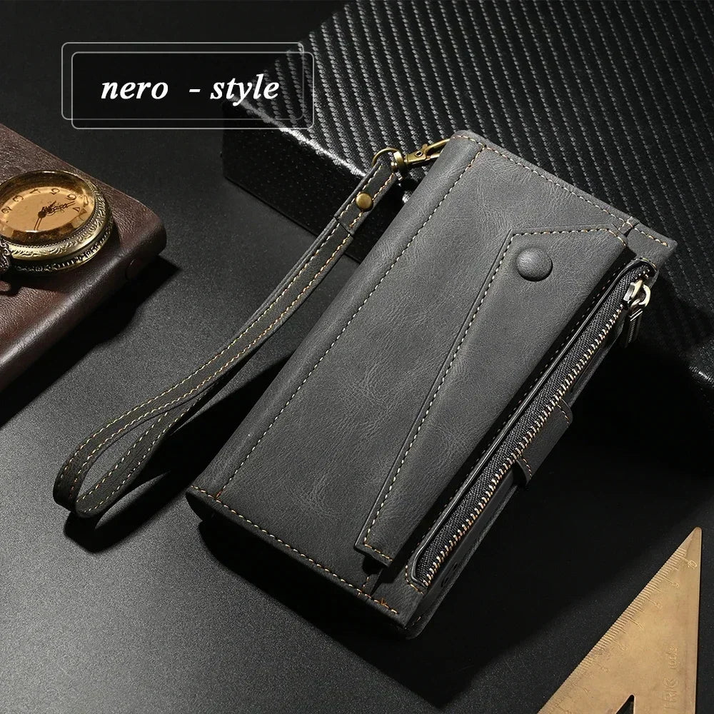 RFID Crossbody Zipper Leather Flip Wallet Case for Samsung