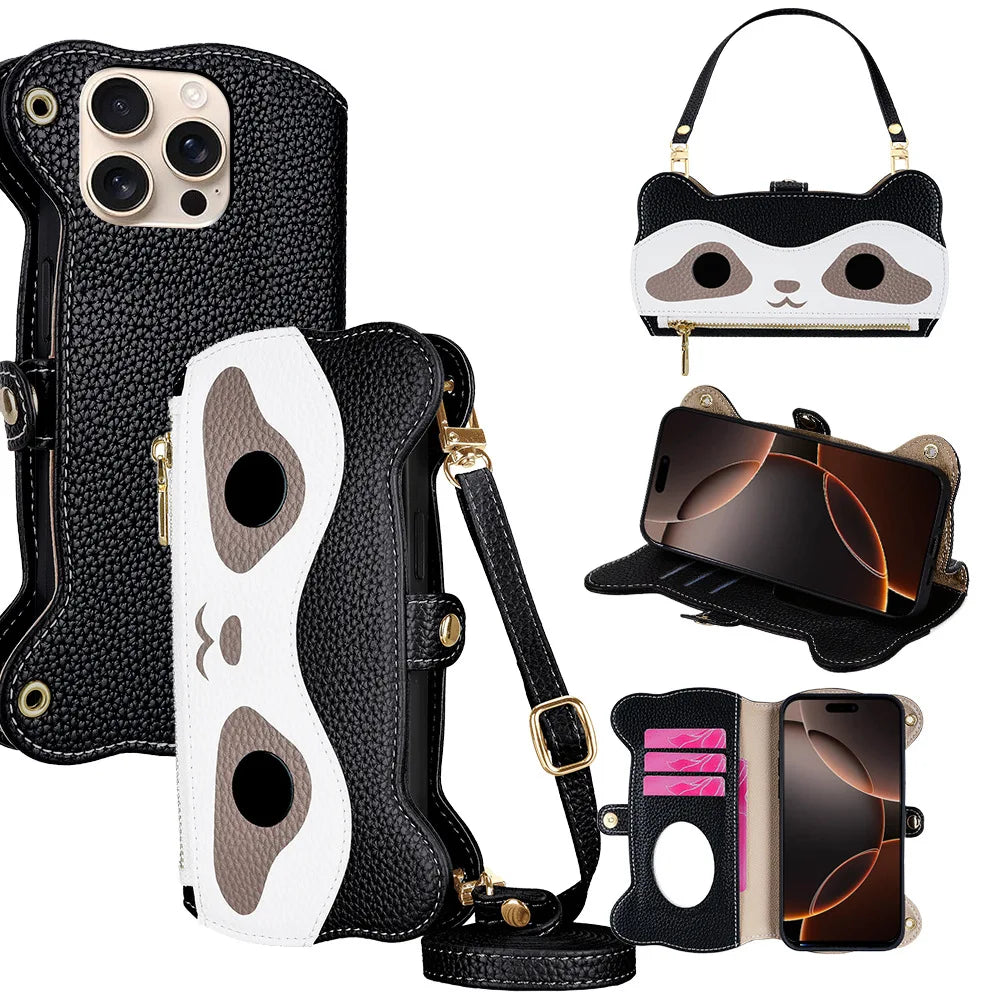 Cute Raccoon Crossbody Wallet Case For iPhone