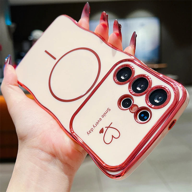 Love Heart Wavy Plating Magnetic Case For Samsung