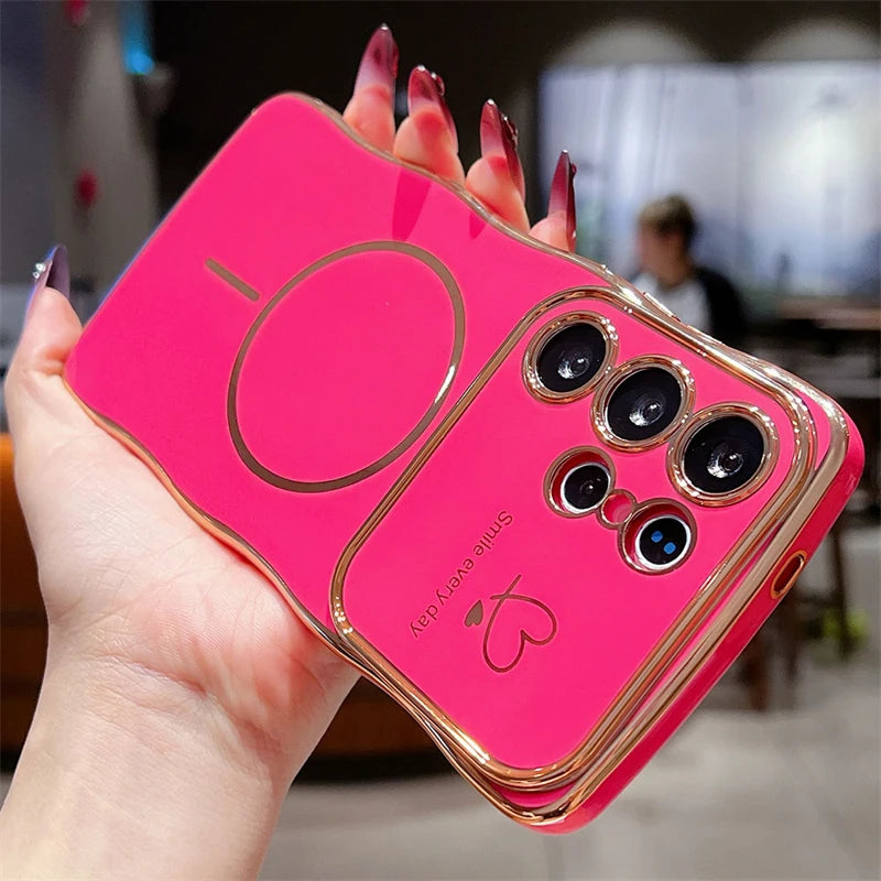 Love Heart Wavy Plating Magnetic Case For Samsung