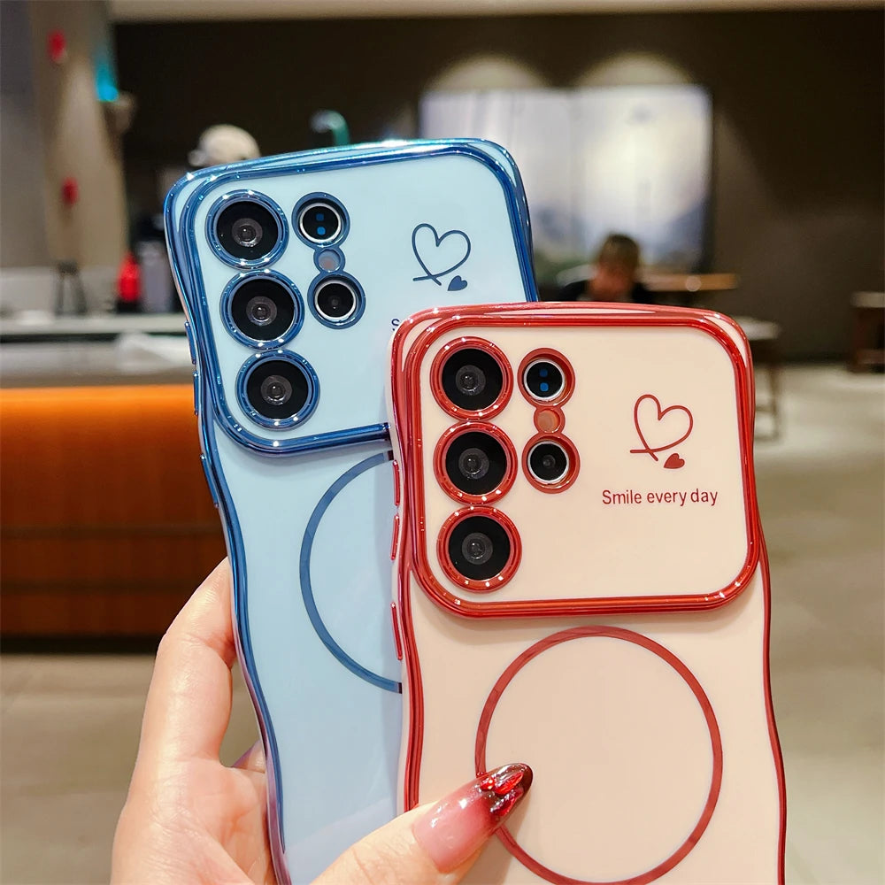 Love Heart Wavy Plating Magnetic Case For Samsung