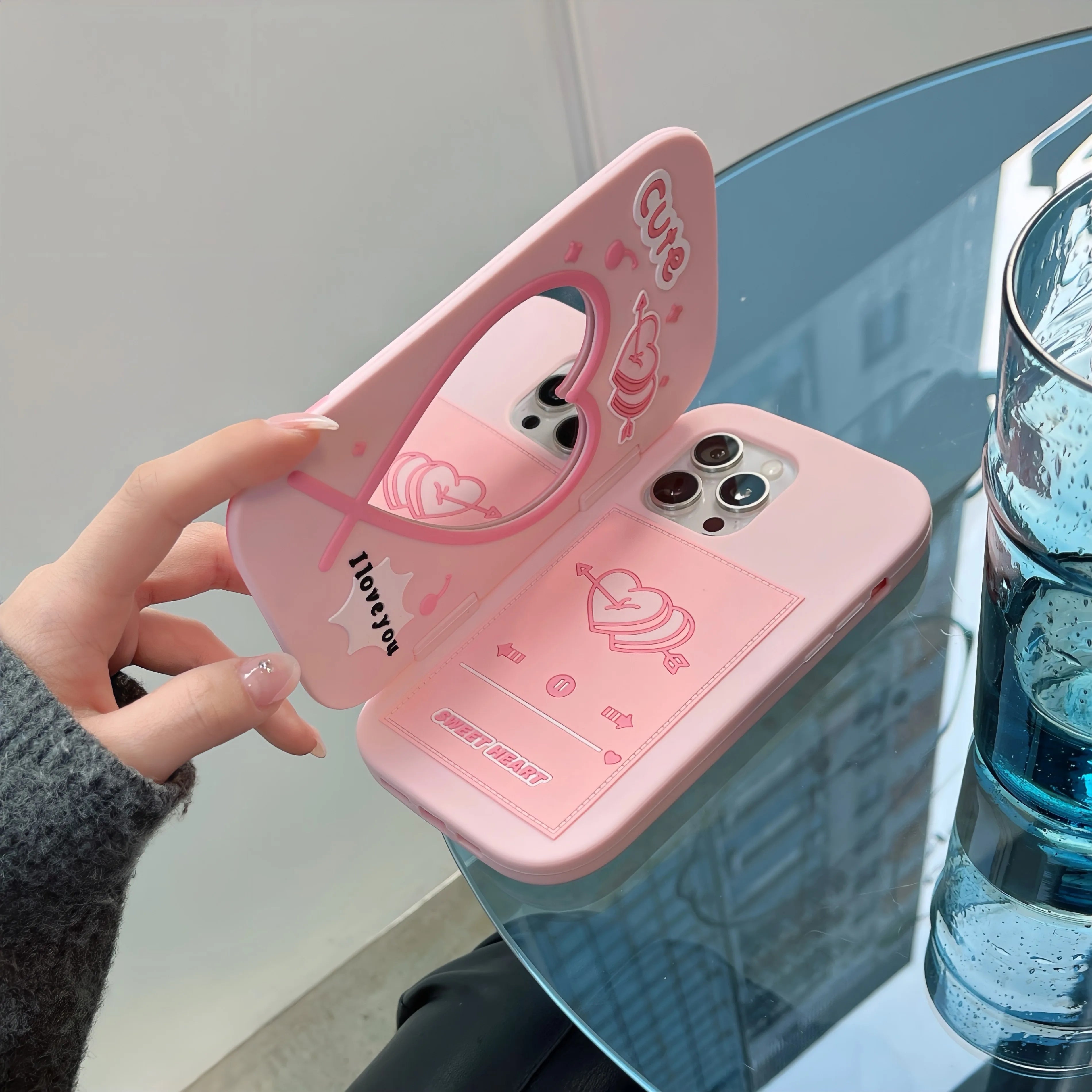 3D Cartoon Cute Flip-top Mirror Phone Case for iphone