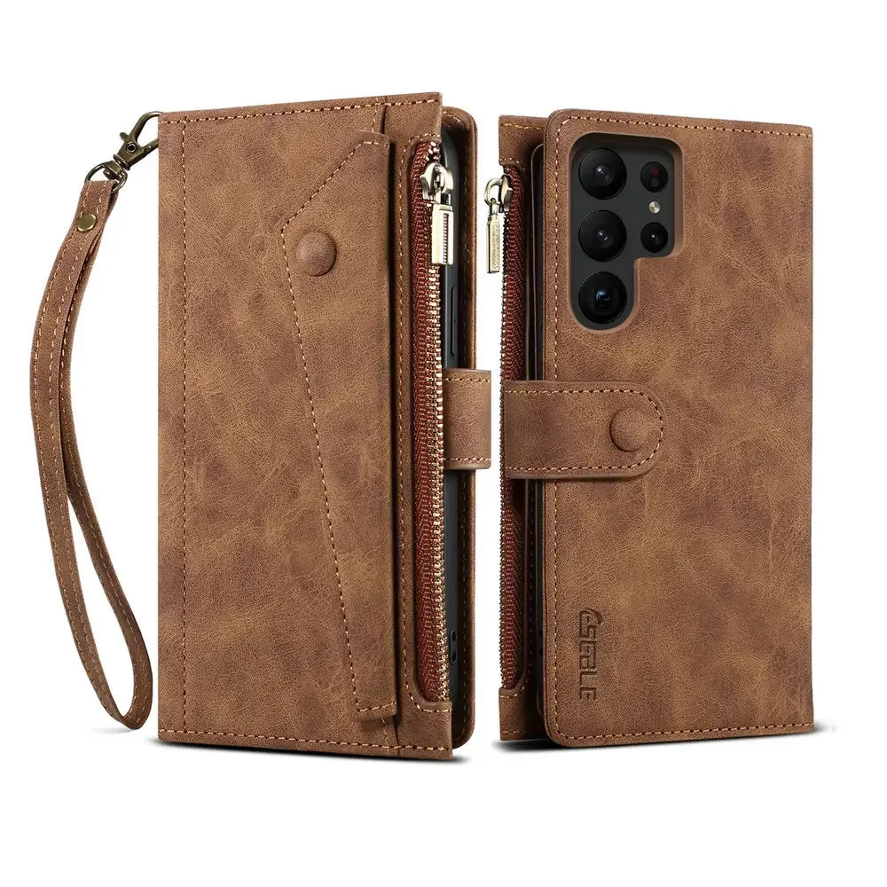 RFID Crossbody Zipper Leather Flip Wallet Case for Samsung