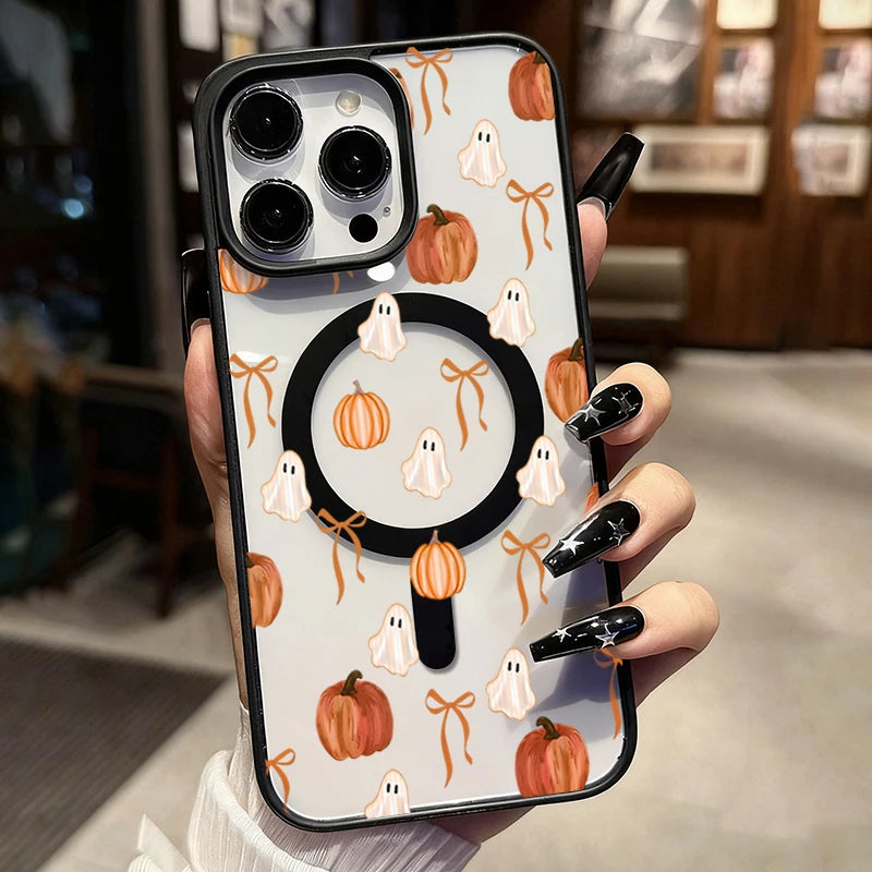 Cute Ghost Pumpkin Bow Magnetic Case For iPhone