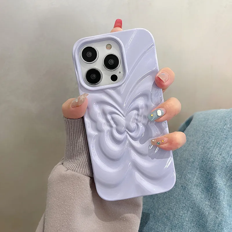 Ins 3D Fold Butterfly Glossy Case For iPhone