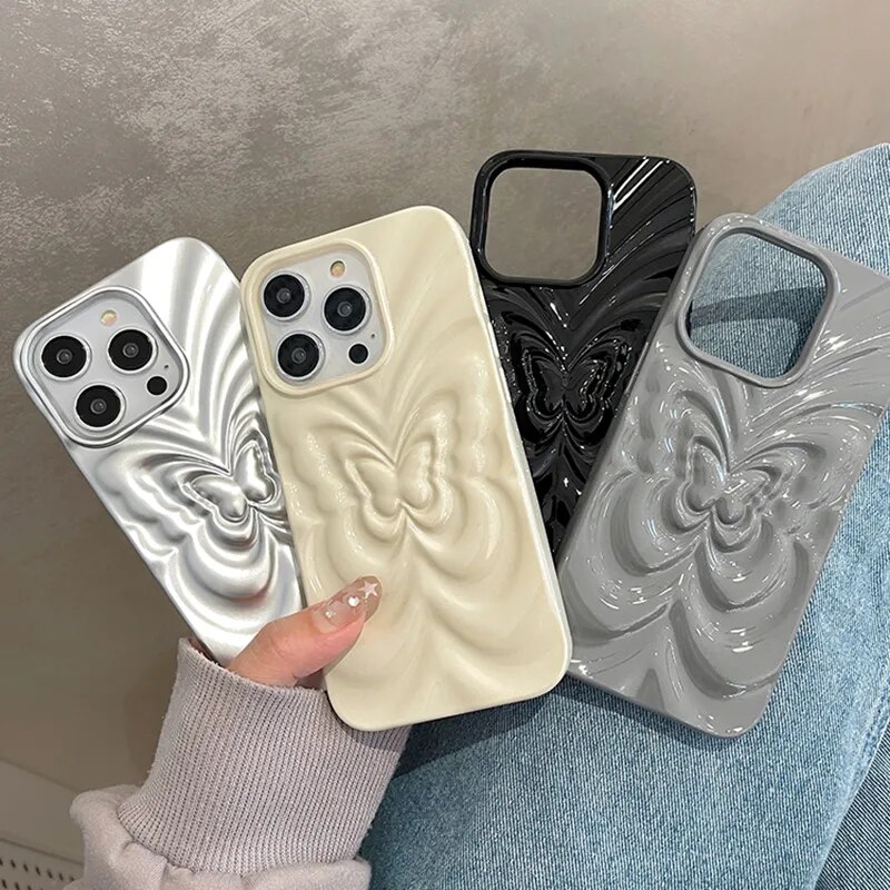 Ins 3D Fold Butterfly Glossy Case For iPhone