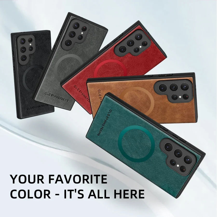 Magsafe Magnetic Wireless Charge  Leather Case for Samsung