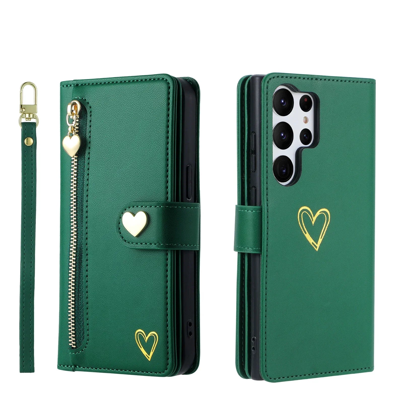 Gold Hot Stamping Love Zipper Card Wallet Case For Samsung