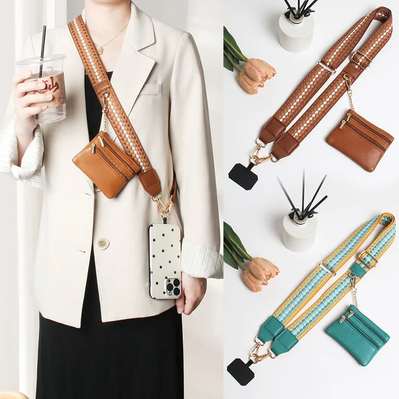 Adjustable crossbody phone lanyard with coin purse