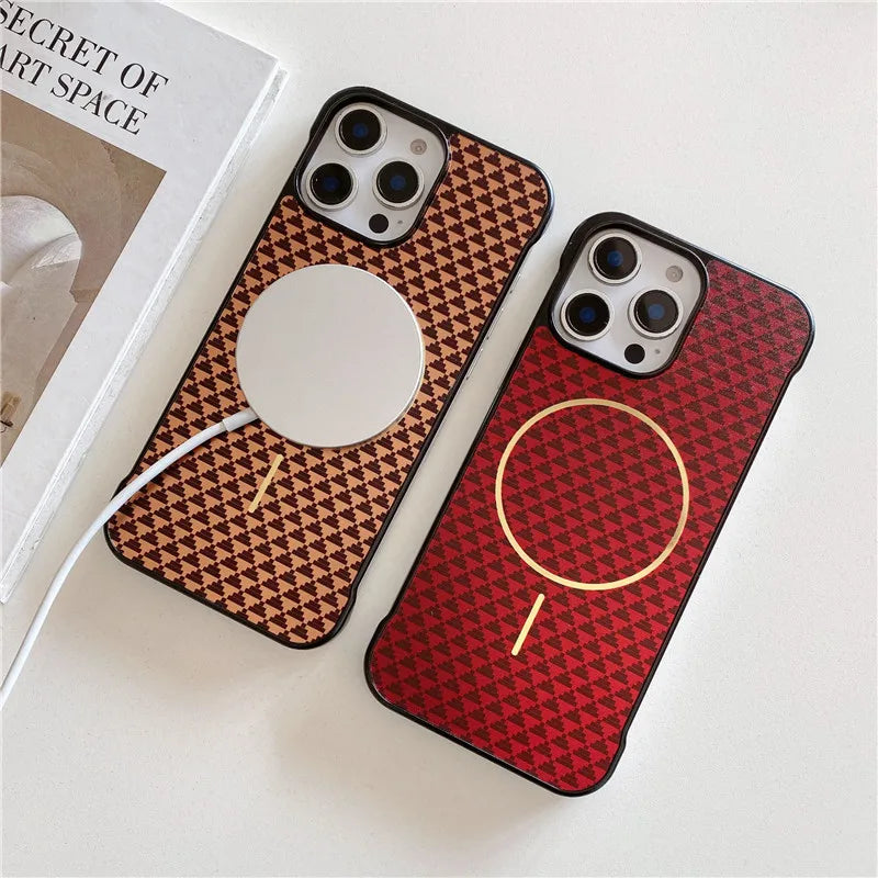 Luxury woven pattern Magsafe Magnetic Wireless Case for iPhone