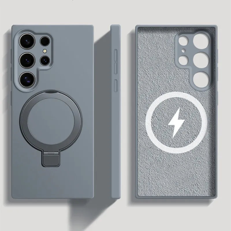 Magnetic Metal Stand Holder Silicone Case For Samsung