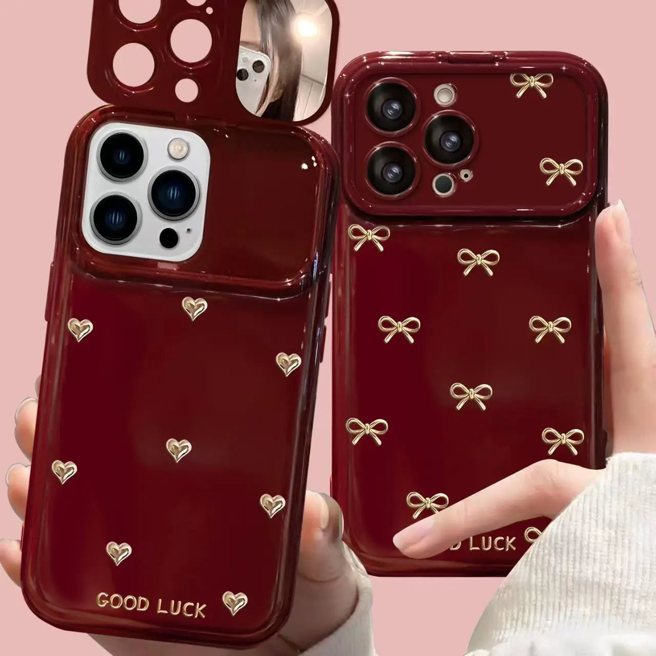 Love Heart Bow Pattern With Mirror Lens Bracket Case For IPhone