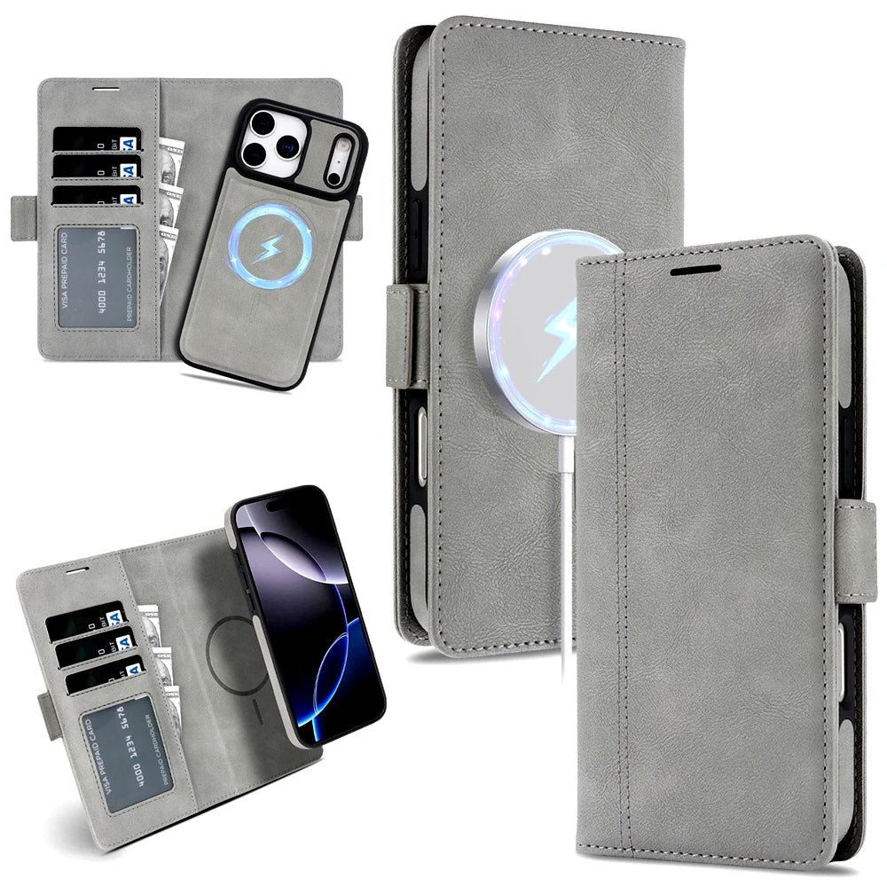 2 in 1 Cards Slot Leather Flip Wallet Magnetic Case For iPhone