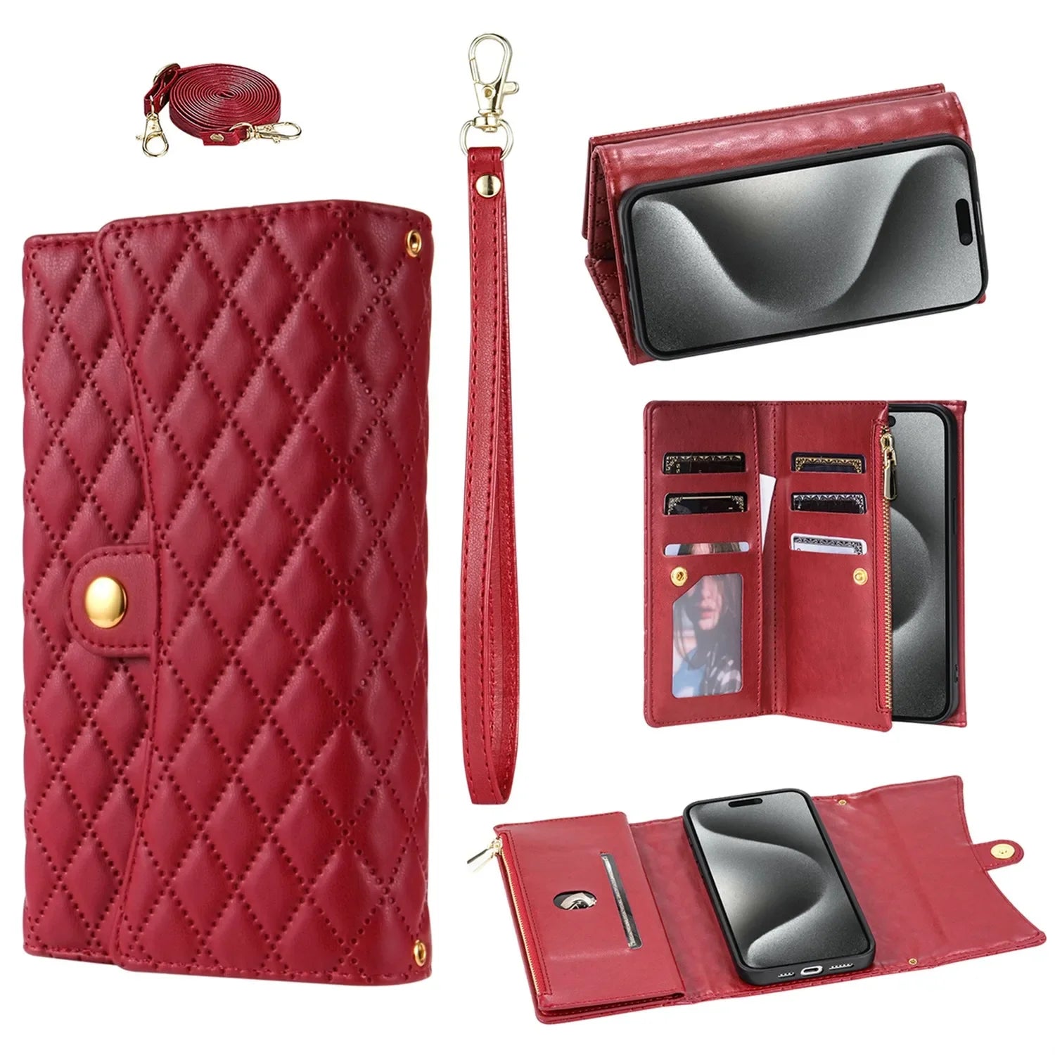 Crossbody Lanyard Card Wallet Leather Case For iPhone