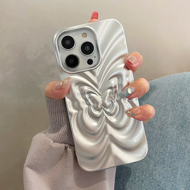 Ins 3D Fold Butterfly Glossy Case For iPhone