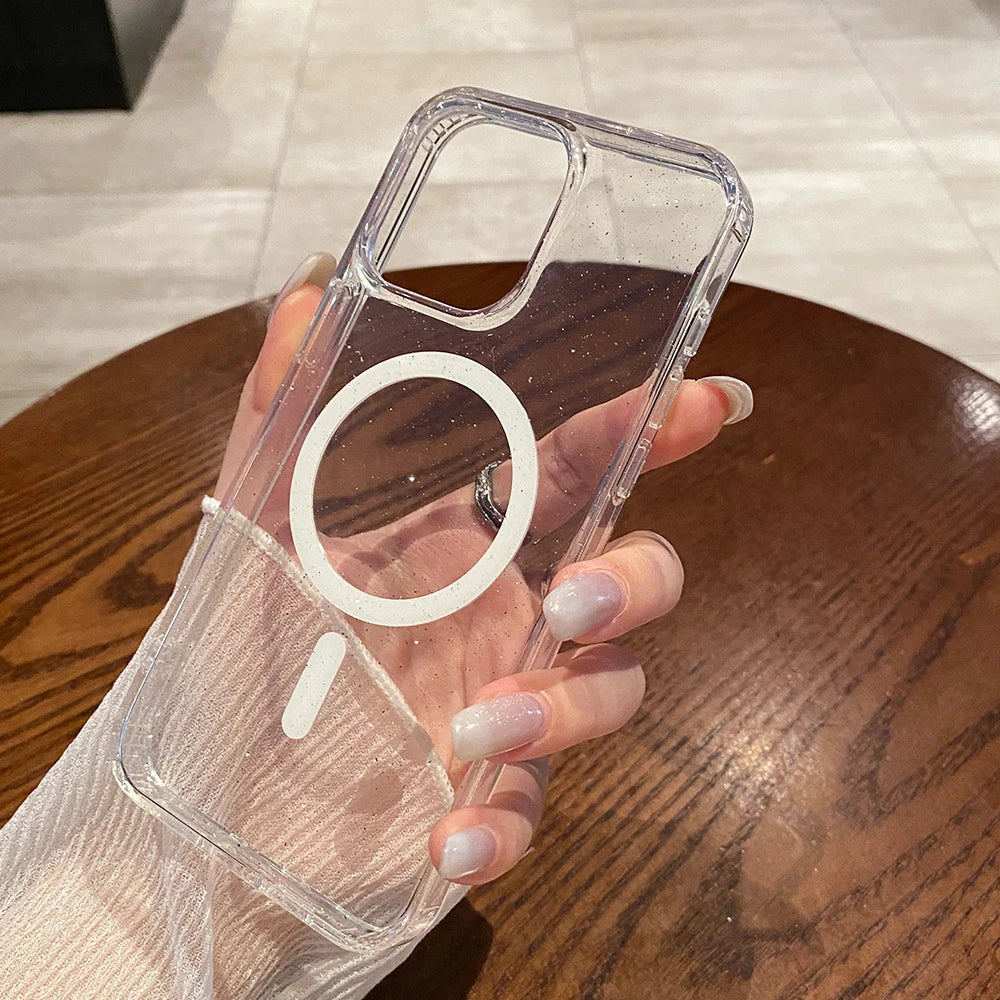 Magsafe Magnetic Ultra Thin Shockproof Transparent Glitter Case For iPhone