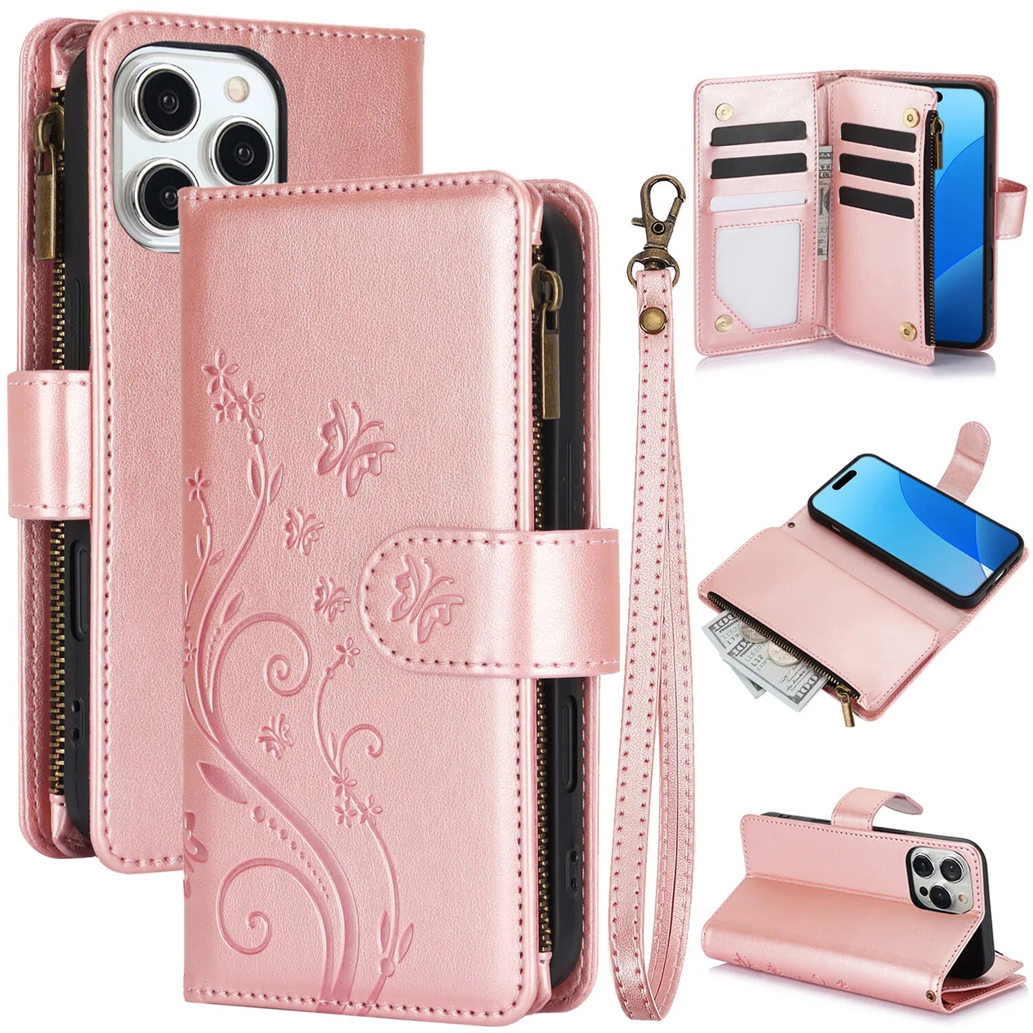 Leather Zipper Wallet Case For iPhone
