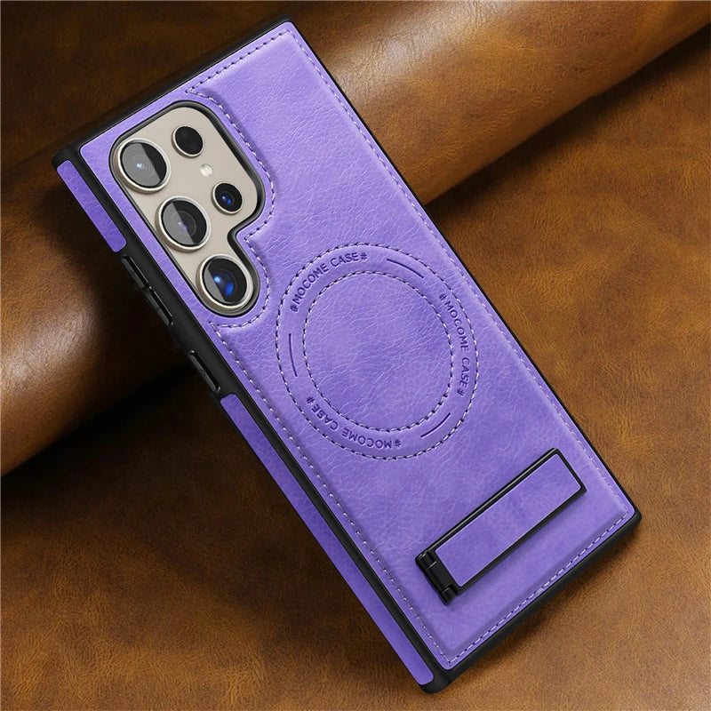 Magsafe Magnetic Luxury Leather Fold Stand Holder Case For Samsung