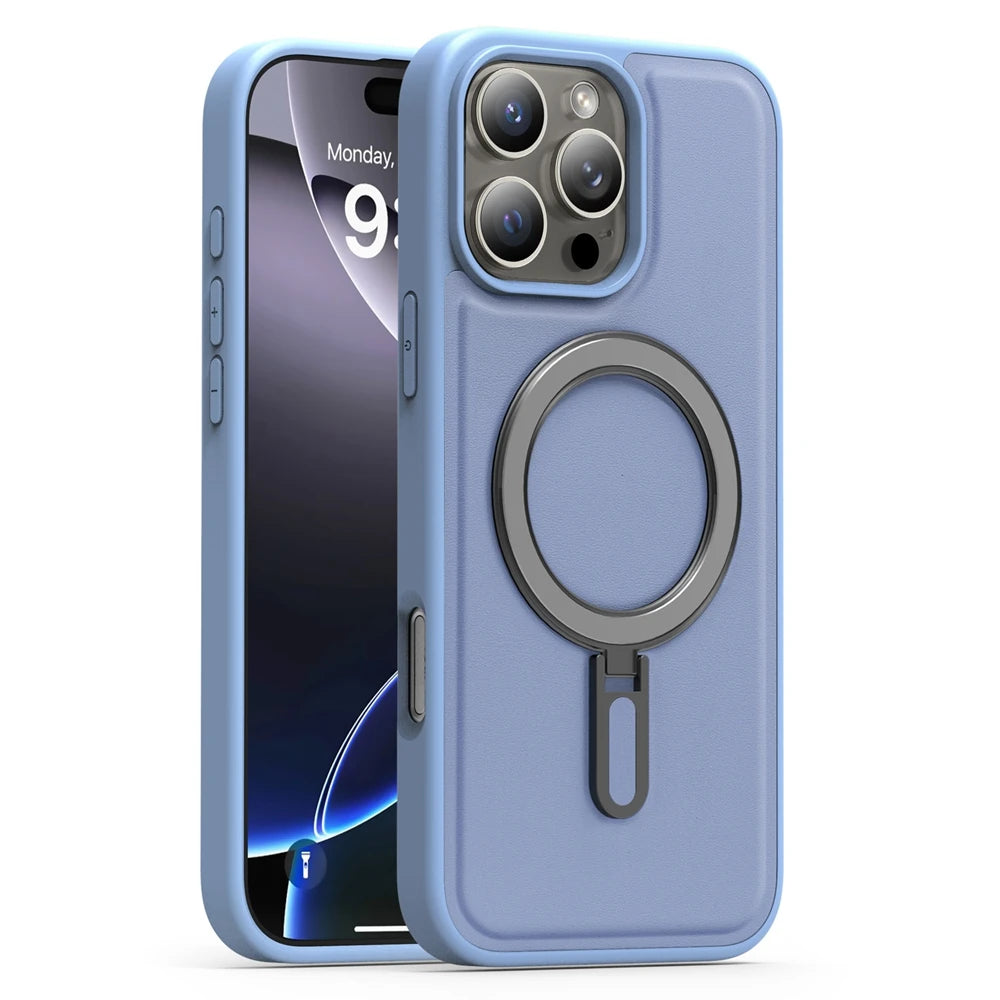 Fold Kickstand Wireless Charging Leather Case For iPhone