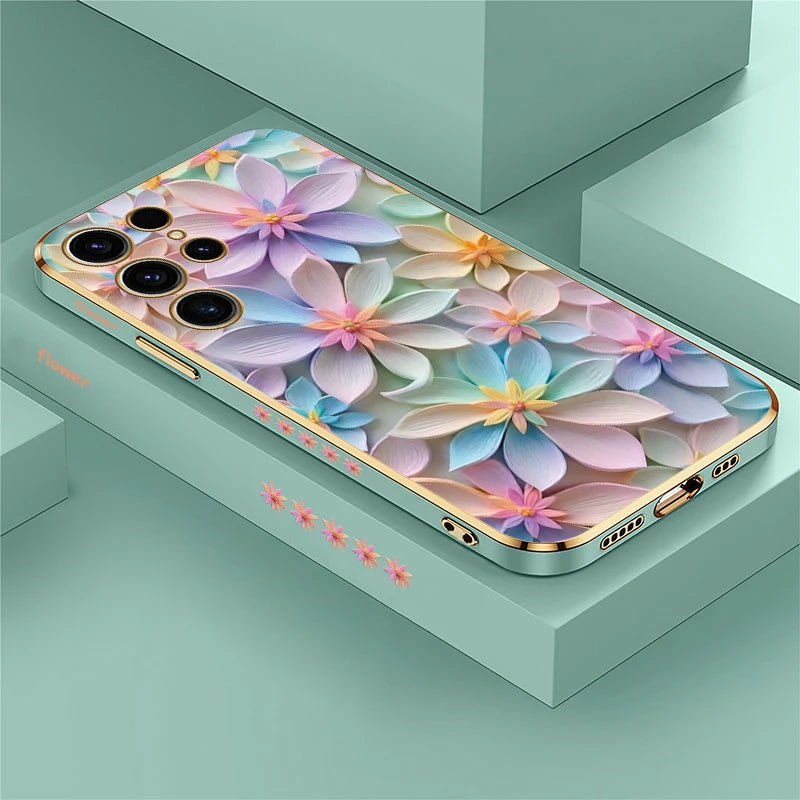 Flower Pattern Plating Silicone Shockproof Case For Samsung