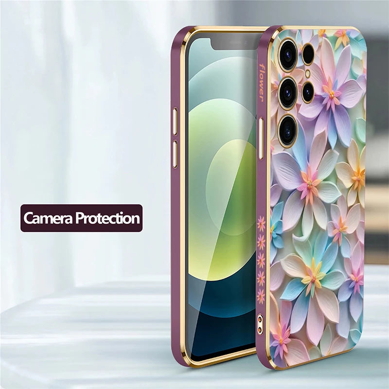 Flower Pattern Plating Silicone Shockproof Case For Samsung