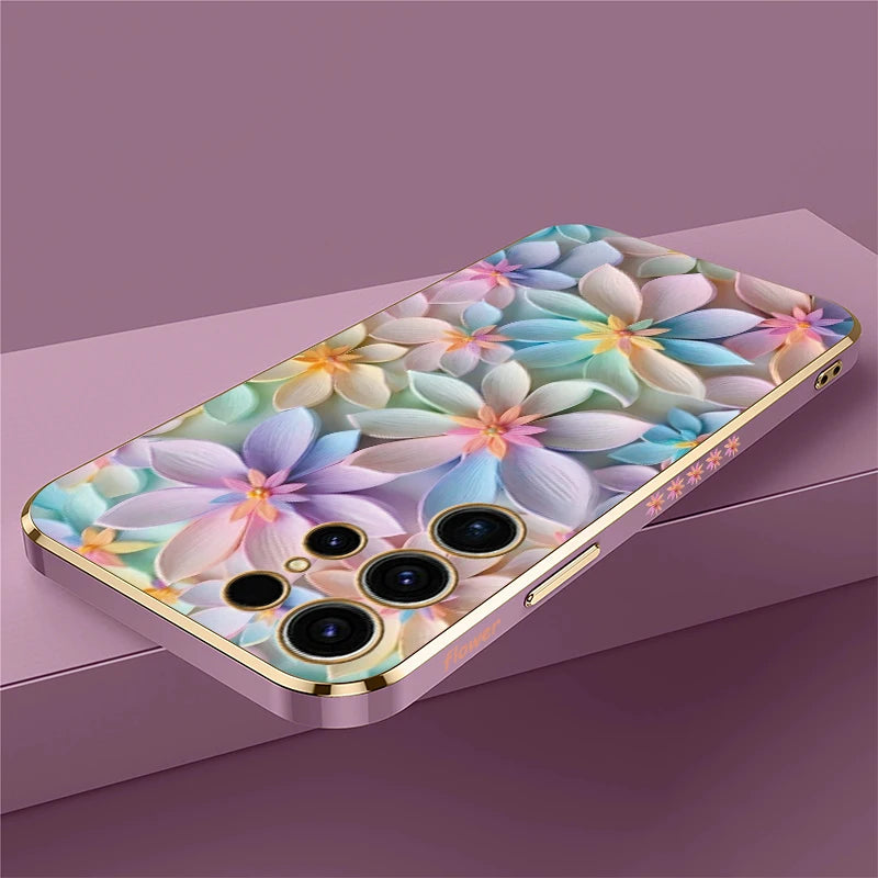 Flower Pattern Plating Silicone Shockproof Case For Samsung