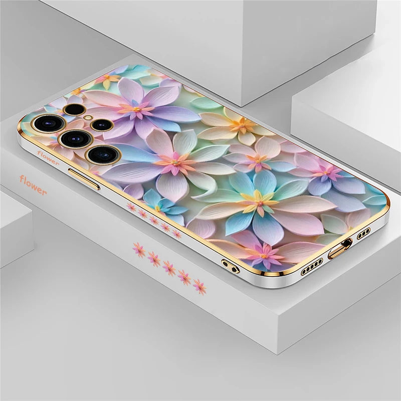 Flower Pattern Plating Silicone Shockproof Case For Samsung