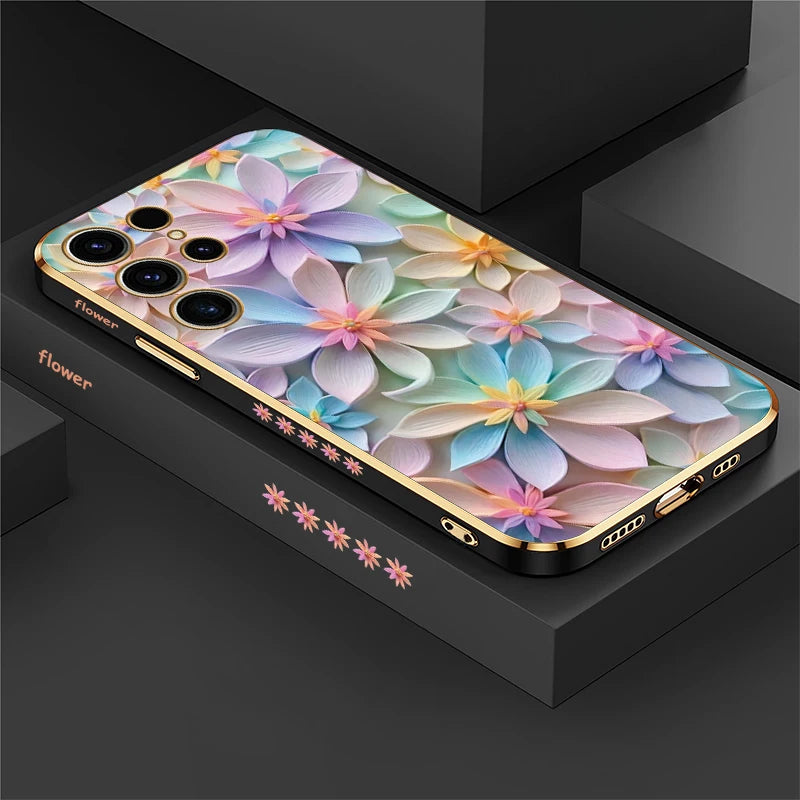 Flower Pattern Plating Silicone Shockproof Case For Samsung