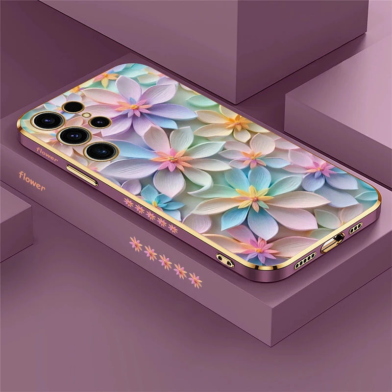 Flower Pattern Plating Silicone Shockproof Case For Samsung