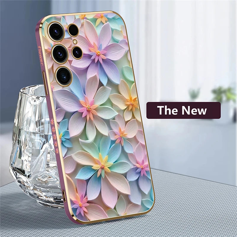 Flower Pattern Plating Silicone Shockproof Case For Samsung