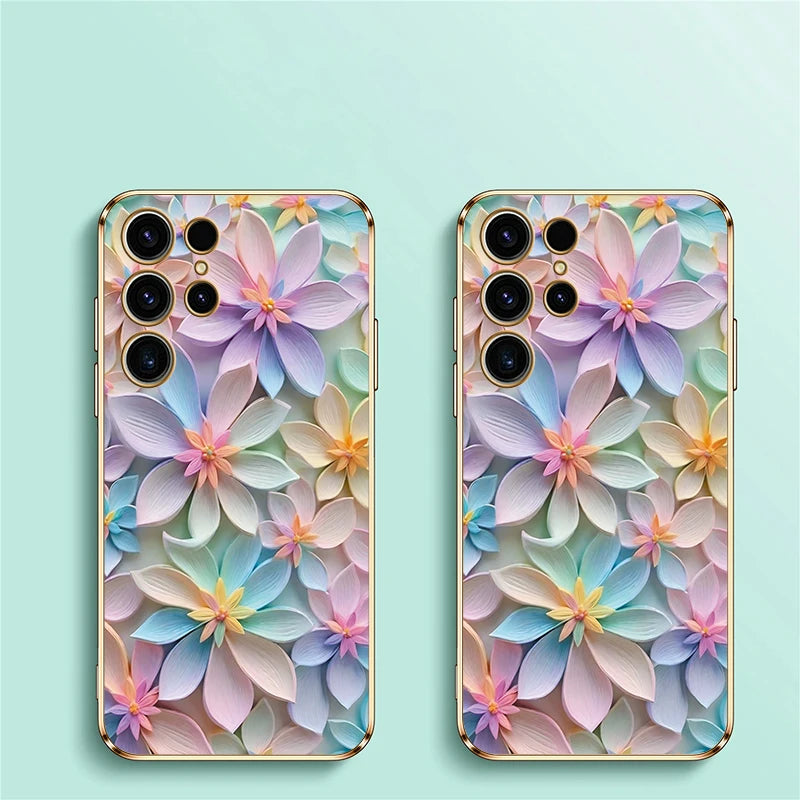 Flower Pattern Plating Silicone Shockproof Case For Samsung
