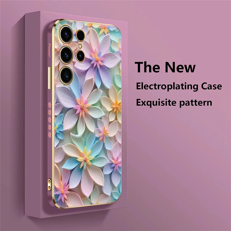 Flower Pattern Plating Silicone Shockproof Case For Samsung